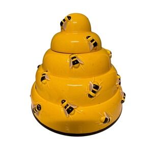 Department 56 Beehive Cookie Jar Yellow Ceramic Honey Bee Skep Kitchen Decor